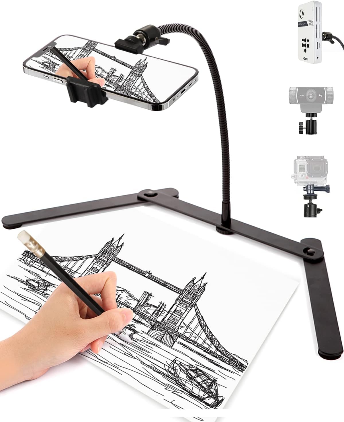 AFAXINRIE Adjustable Phone Tripod, Phone Stand for Filming, Overhead Phone Mount, Tabletop Tripod for Cookie Decorating and Teaching Online Live Streaming and Drawing Sketching Cooking Recording-0