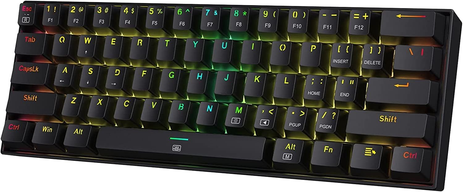 Redragon K630 Dragonborn 60% Wired RGB Gaming Keyboard, 61 Keys Compact Mechanical Keyboard with Brown Switch, Pro Driver Support, Black-0