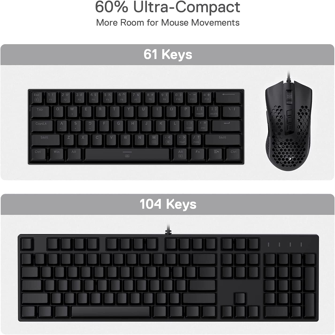 Redragon K630 Dragonborn 60% Wired RGB Gaming Keyboard, 61 Keys Compact Mechanical Keyboard with Brown Switch, Pro Driver Support, Black-2