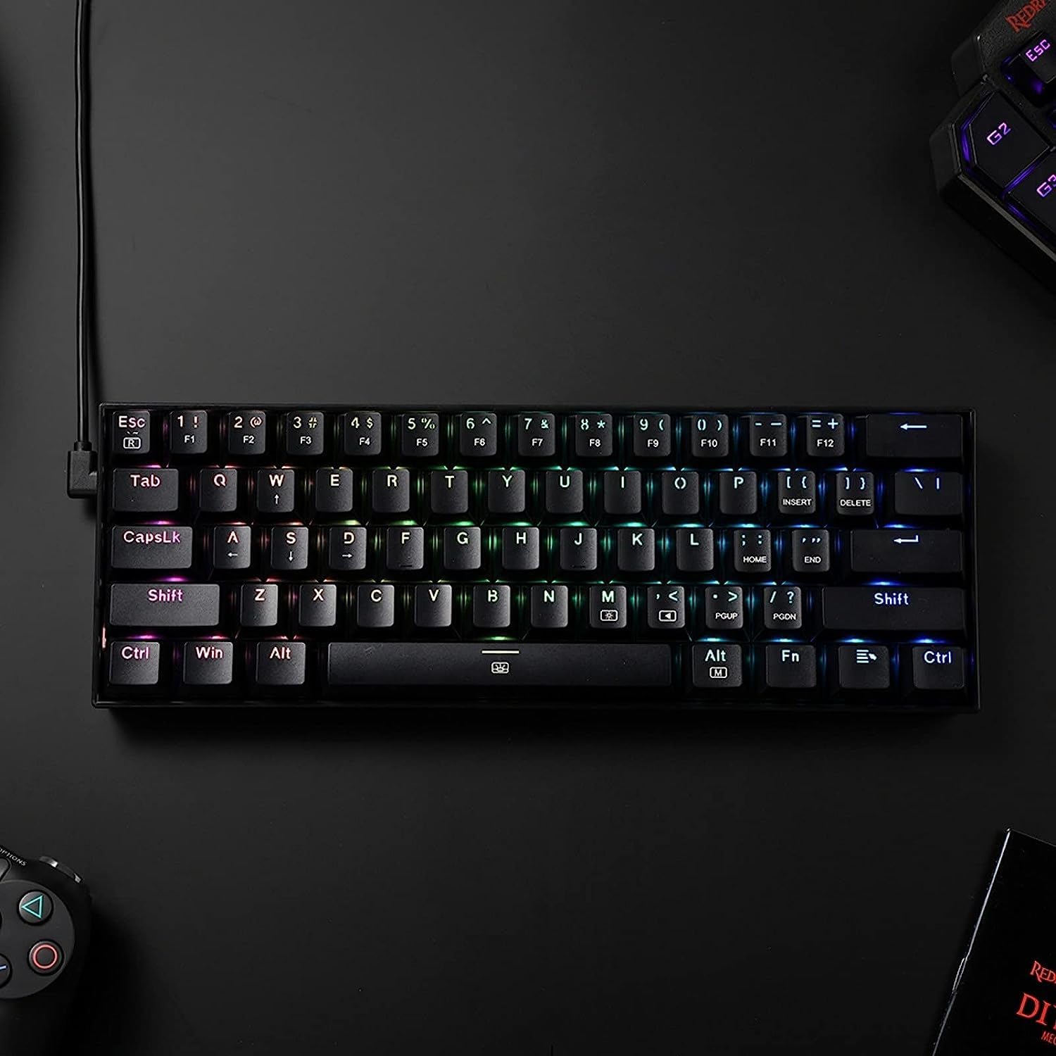 Redragon K630 Dragonborn 60% Wired RGB Gaming Keyboard, 61 Keys Compact Mechanical Keyboard with Brown Switch, Pro Driver Support, Black-7