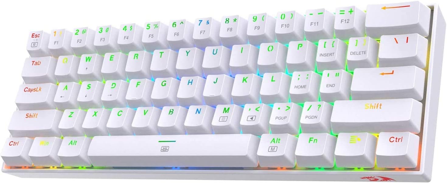 Redragon K630 Dragonborn 60% Wired RGB Gaming Keyboard, 61 Keys Compact Mechanical Keyboard with Tactile Blue Switch, Pro Driver Support, White-0