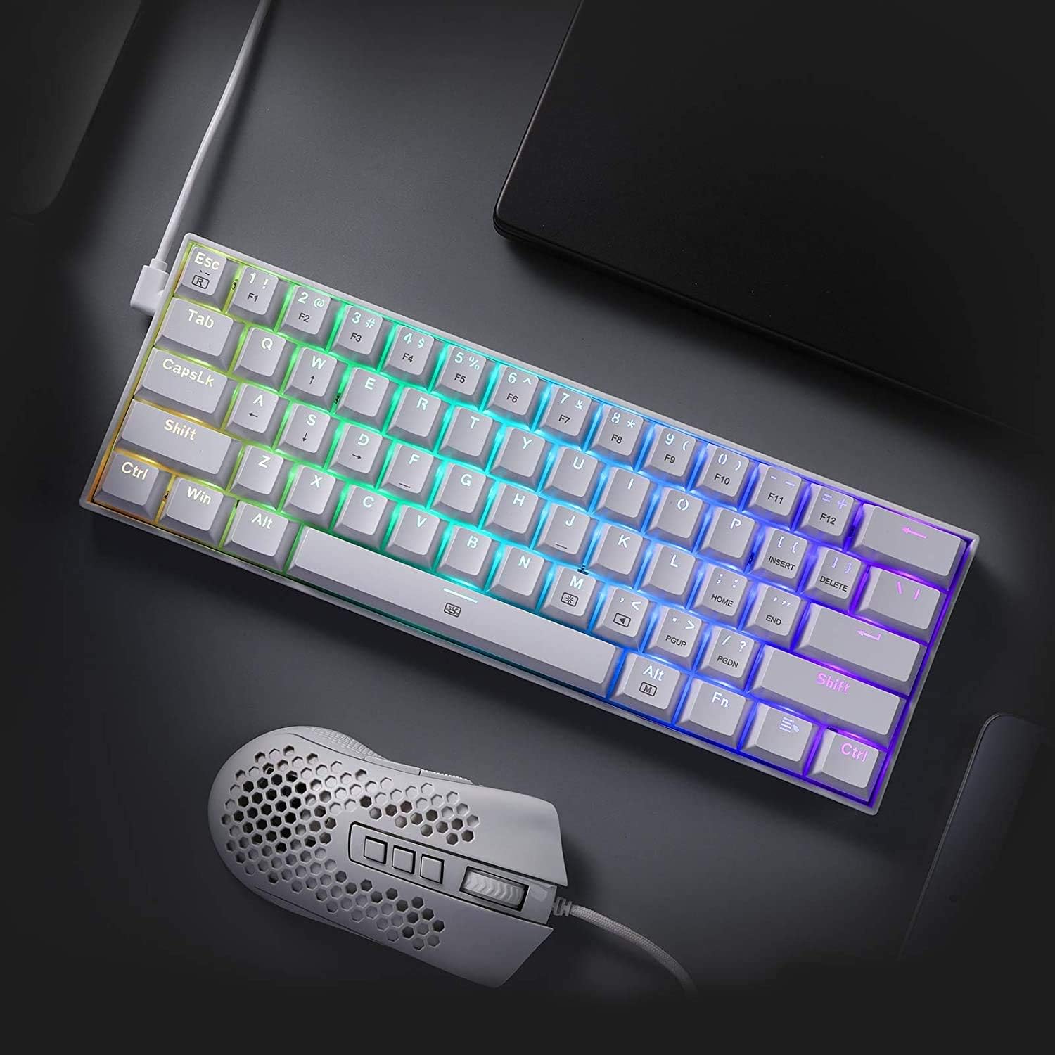 Redragon K630 Dragonborn 60% Wired RGB Gaming Keyboard, 61 Keys Compact Mechanical Keyboard with Tactile Blue Switch, Pro Driver Support, White-4