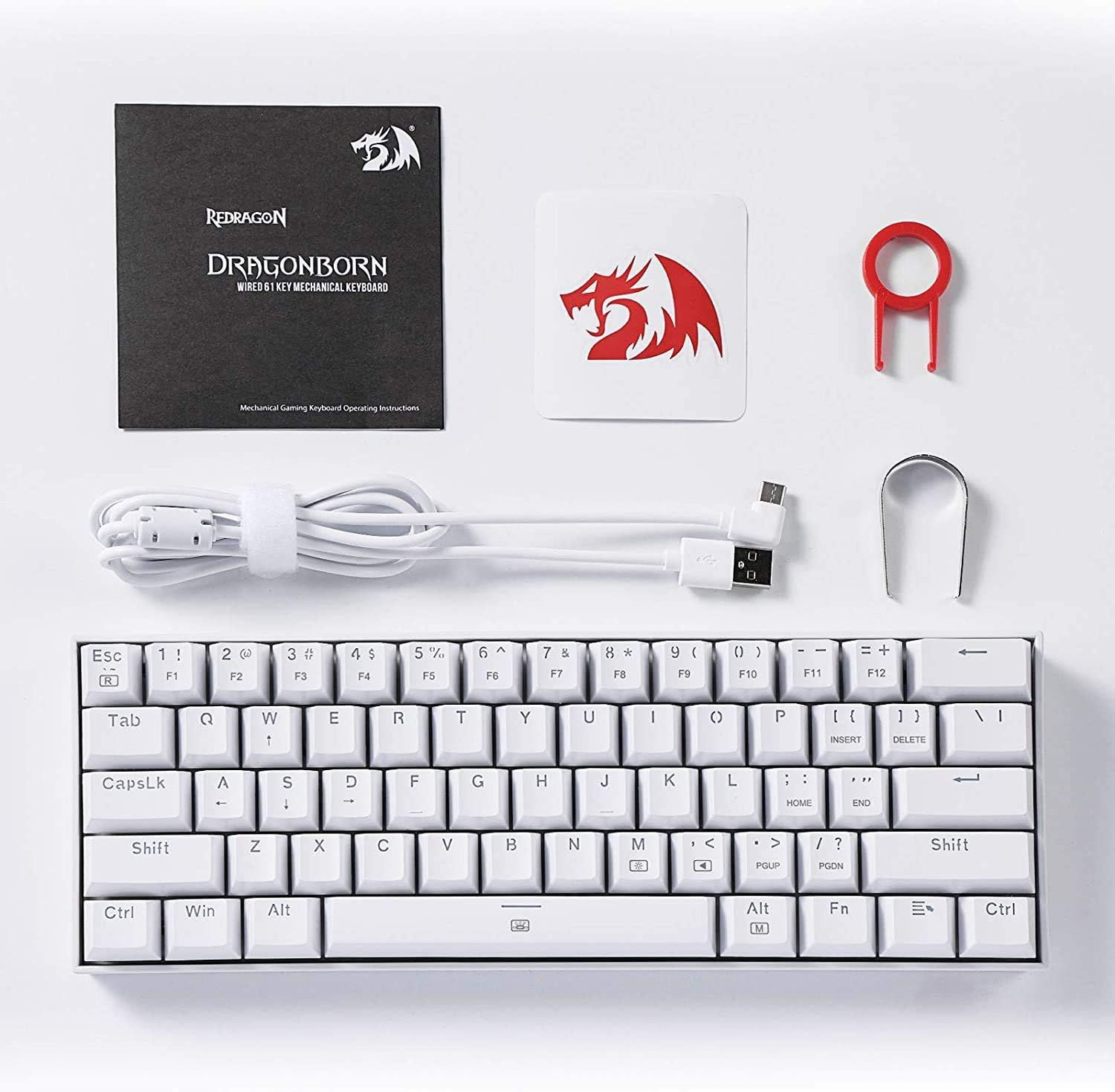 Redragon K630 Dragonborn 60% Wired RGB Gaming Keyboard, 61 Keys Compact Mechanical Keyboard with Tactile Blue Switch, Pro Driver Support, White-7