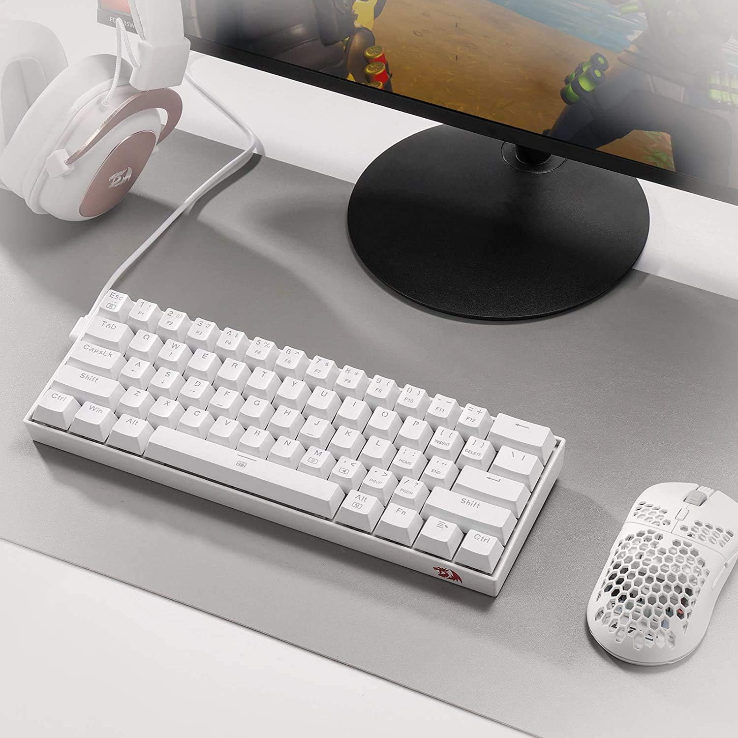 Redragon K630 Dragonborn 60% Wired RGB Gaming Keyboard, 61 Keys Compact Mechanical Keyboard with Tactile Blue Switch, Pro Driver Support, White-8