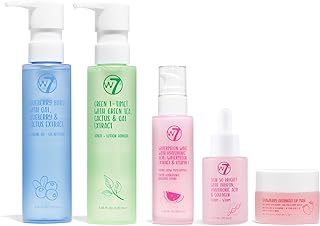 W7 Self-Care Skincare Set - 5-Step Daily Routine Gift Set - Includes Hydrating Cleanser, Soothing Toner, Anti-Aging Serum, Repairing Moisturiser & Lip Mask - Suitable for All Skin Types