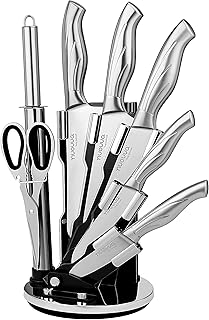 nuovva Kitchen Knife Set with Rotating Stand - Sharp Stainless Steel Knives Set - 360 Degree Rotating Block