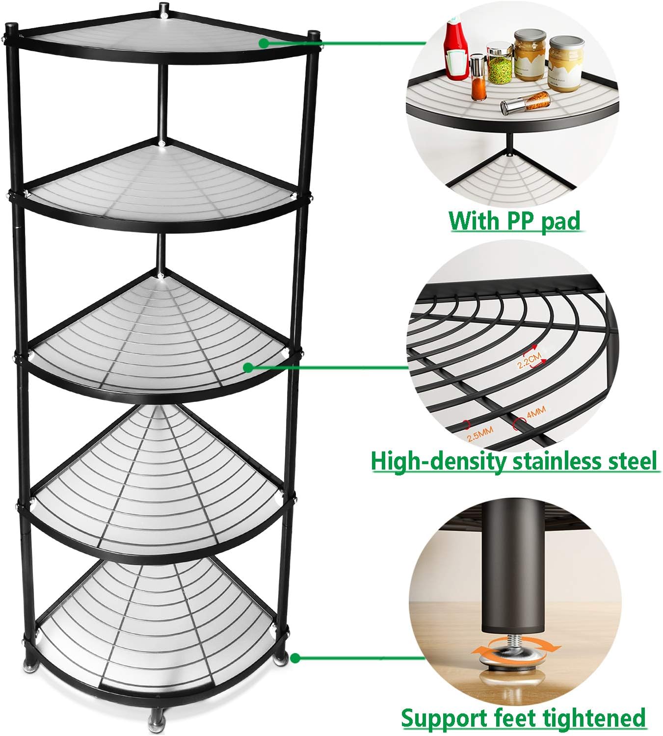 5-Tier Kitchen Corner Pot Rack, Free Standing Pot Rack for Organizer Stainless Steel Cookware Stand-1