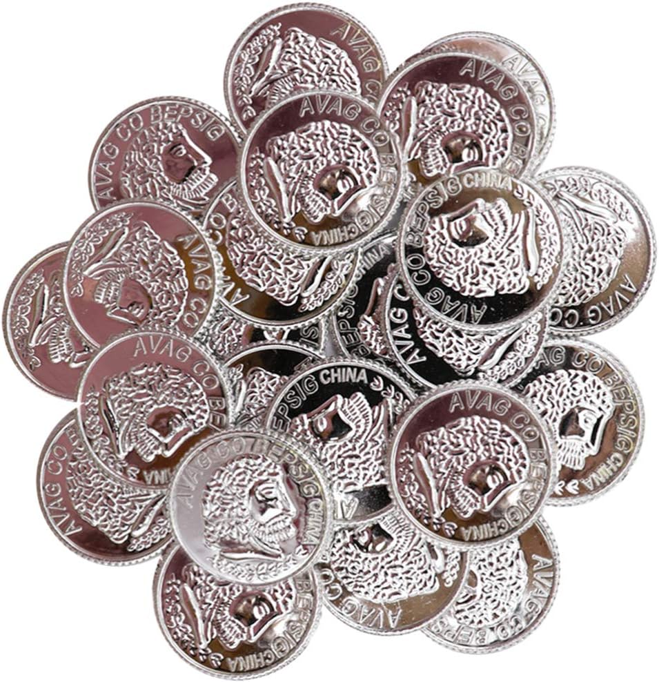 Toddmomy Silver Plastic Coins Toy Play Coins Treasure Pirate Coins Robber Costume Coins Western Theme Supplies Casino Party Favors Pirate Party Props 100pcs-0