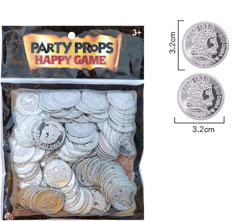 Toddmomy Silver Plastic Coins Toy Play Coins Treasure Pirate Coins Robber Costume Coins Western Theme Supplies Casino Party Favors Pirate Party Props 100pcs-1