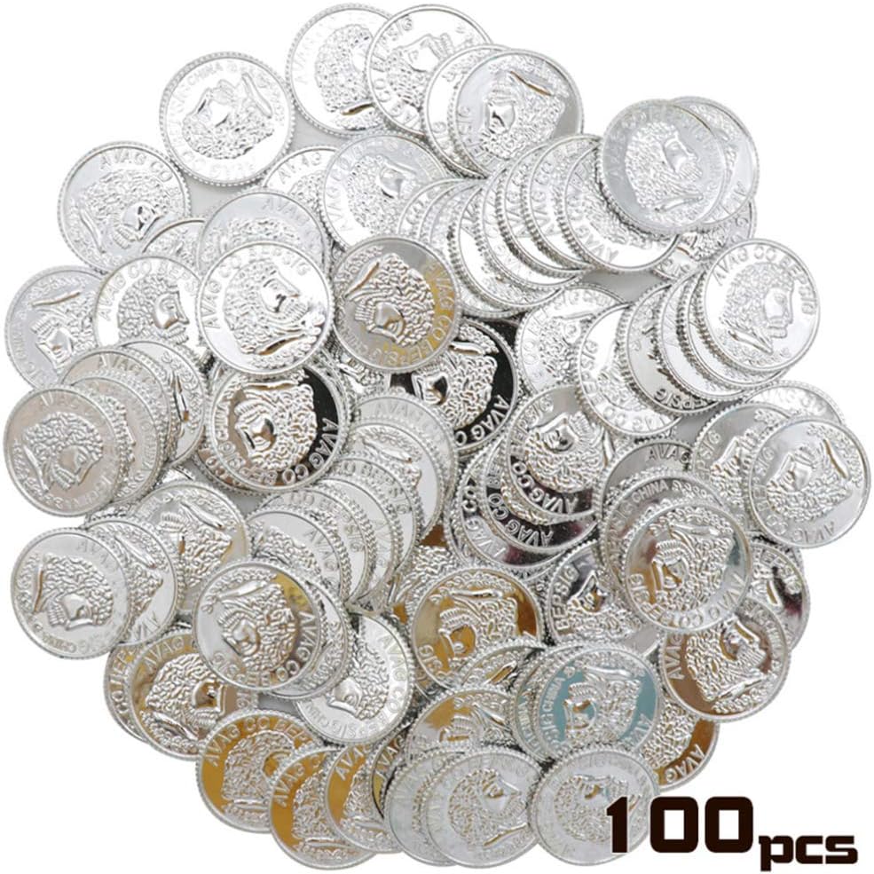 Toddmomy Silver Plastic Coins Toy Play Coins Treasure Pirate Coins Robber Costume Coins Western Theme Supplies Casino Party Favors Pirate Party Props 100pcs-5