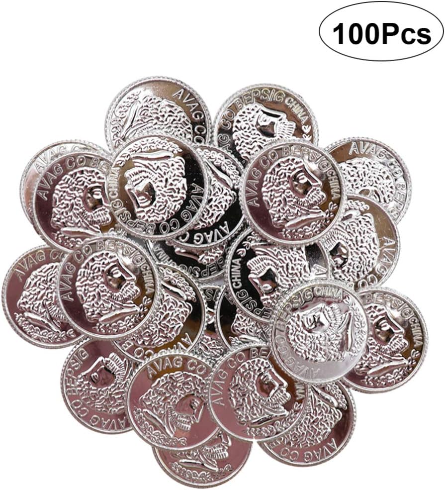 Toddmomy Silver Plastic Coins Toy Play Coins Treasure Pirate Coins Robber Costume Coins Western Theme Supplies Casino Party Favors Pirate Party Props 100pcs-7