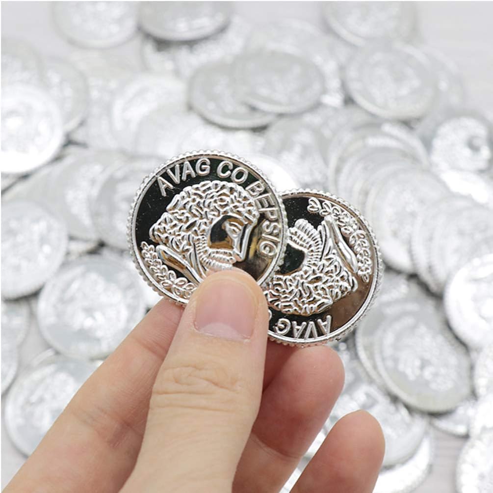 Toddmomy Silver Plastic Coins Toy Play Coins Treasure Pirate Coins Robber Costume Coins Western Theme Supplies Casino Party Favors Pirate Party Props 100pcs-8