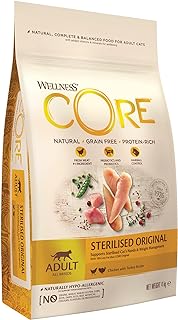 Wellness CORE Sterilised Original, Dry Cat Food, Cat Food Dry for Sterilised Cats, Grain Free, High Meat Content, Turkey & Chicken, 4 kg