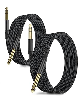 RUXELY 6.35mm TRS Instrument Cable 3M 2-Pack,Straight 1/4 Inch Male Jack Stereo Audio Interconnect Cord,6.35 Balanced Lead Line for Electric Guitar,Bass,Keyboard,Mixer,Amplifier,Amp,Speaker,Equalizer