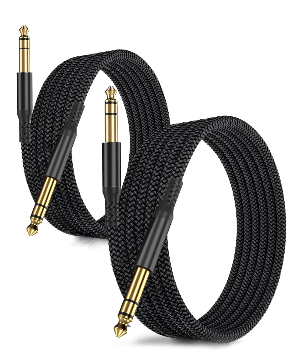 RUXELY 6.35mm TRS Instrument Cable 3M 2-Pack,Straight 1/4 Inch Male Jack Stereo Audio Interconnect Cord,6.35 Balanced Lead Line for Electric Guitar,Bass,Keyboard,Mixer,Amplifier,Amp,Speaker,Equalizer-0