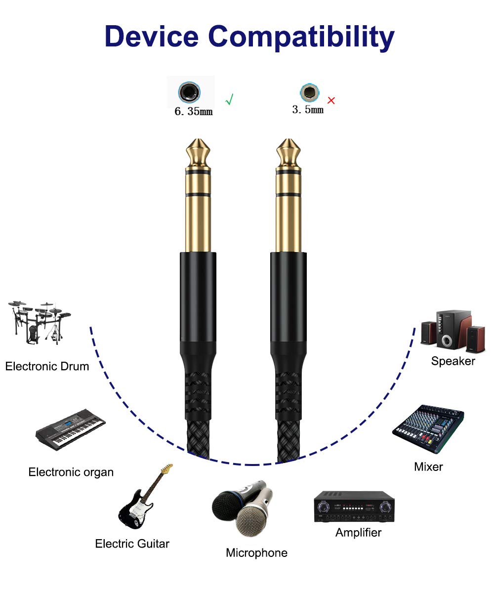 RUXELY 6.35mm TRS Instrument Cable 3M 2-Pack,Straight 1/4 Inch Male Jack Stereo Audio Interconnect Cord,6.35 Balanced Lead Line for Electric Guitar,Bass,Keyboard,Mixer,Amplifier,Amp,Speaker,Equalizer-2