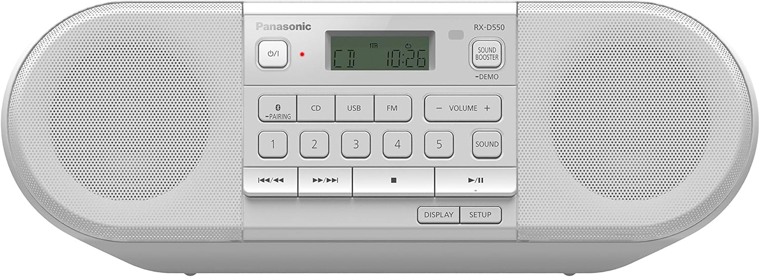 Panasonic RX-D550 Hifi Sound System with FM Radio, Portable speaker and CD player, 20W - White-0