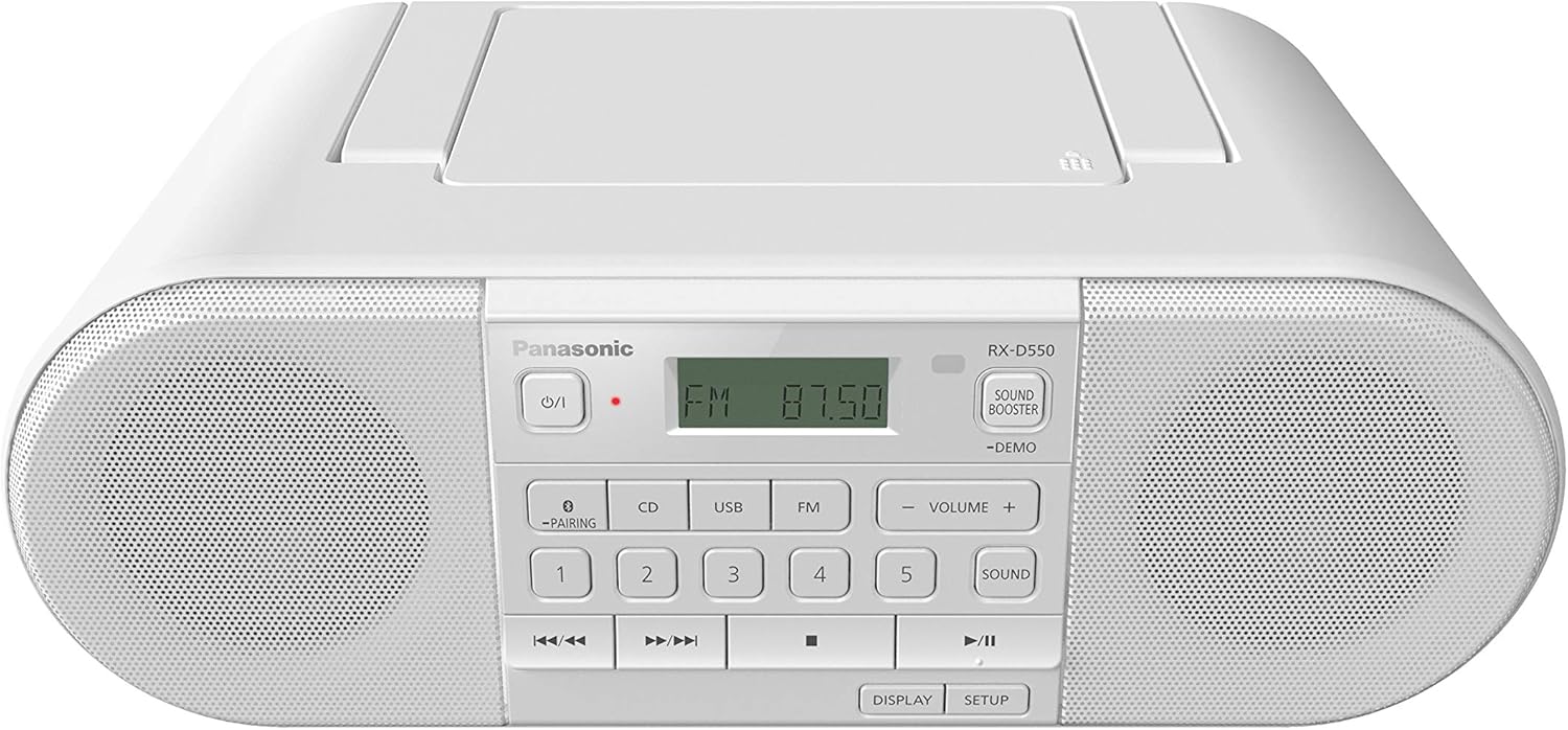 Panasonic RX-D550 Hifi Sound System with FM Radio, Portable speaker and CD player, 20W - White-1