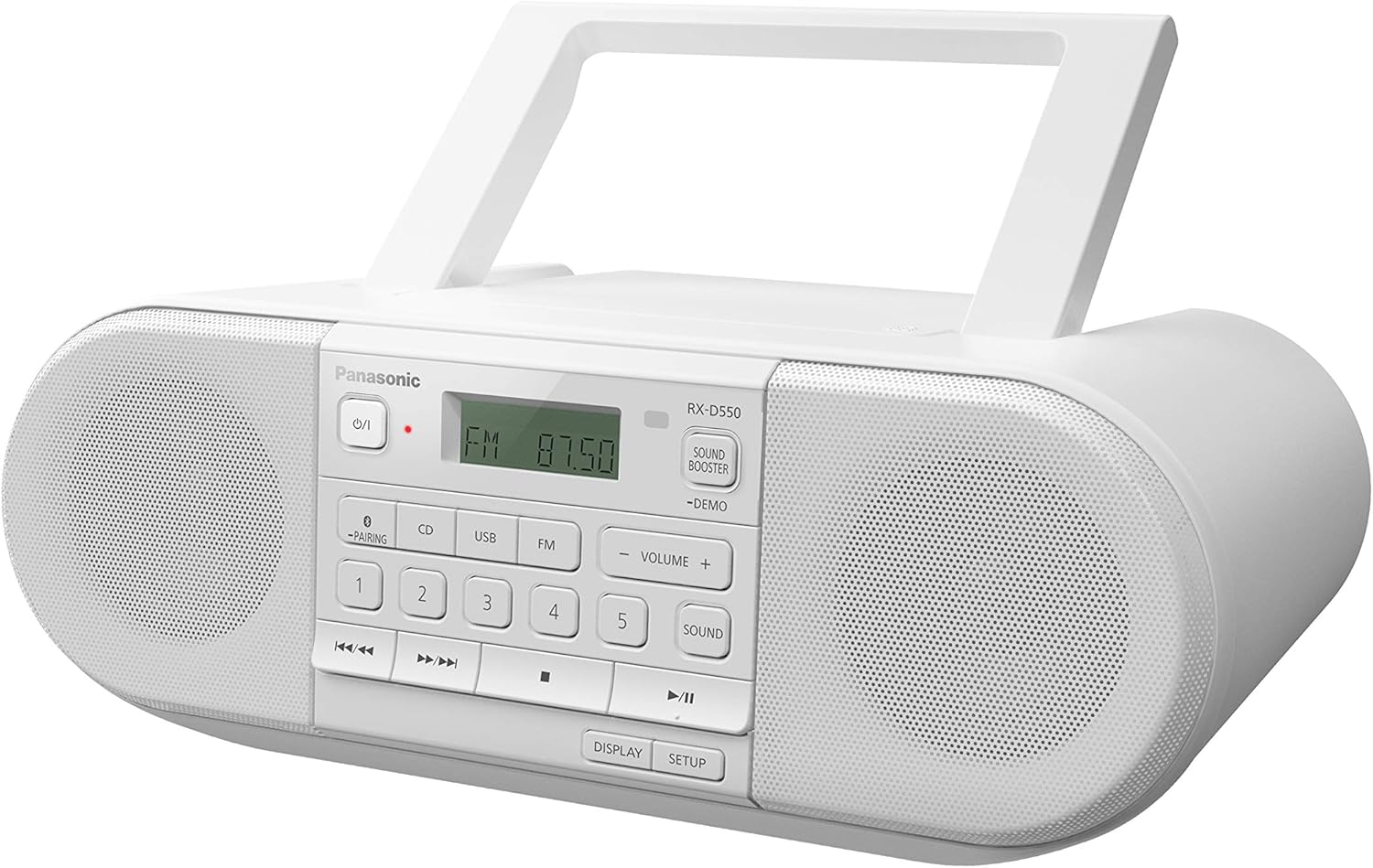 Panasonic RX-D550 Hifi Sound System with FM Radio, Portable speaker and CD player, 20W - White-2