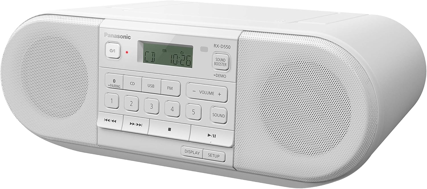 Panasonic RX-D550 Hifi Sound System with FM Radio, Portable speaker and CD player, 20W - White-3