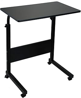 simpahome Height Adjustable Mobile Table Workstation Laptop Overbed Multi Table with Metal Frame & Rolling Castors - Black