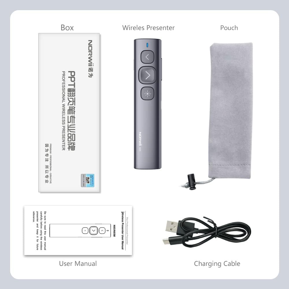 NORWII N95 Rechargeable Presentation Clicker for Powerpoint Clicker with Soft and Big Button, Wireless Presenter Rechargeable Presentation Pointer Slide Clicker for Computer 2.4GHz-7