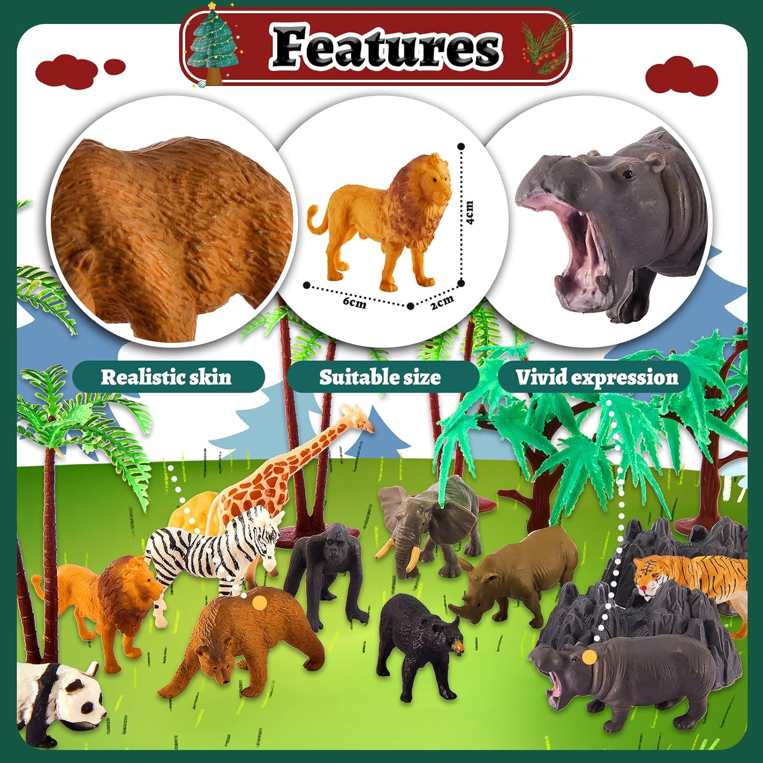 TOEY PLAY 3 in 1 Animals Toys, Farm Animals, Wild Jungle Zoo Animal, Dinosaur Toy, Mini Animal Figures Set with Carry Case, 56PCS, Gifts for Kids Boys Girls 3 4 5 6 Years Old-2