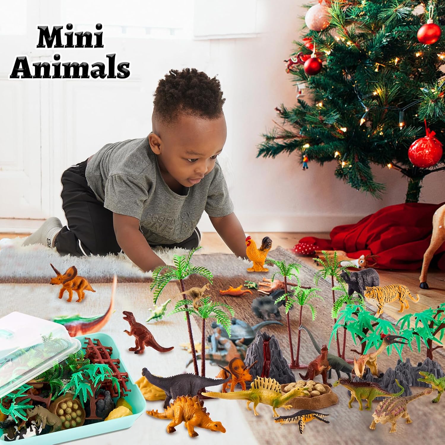 TOEY PLAY 3 in 1 Animals Toys, Farm Animals, Wild Jungle Zoo Animal, Dinosaur Toy, Mini Animal Figures Set with Carry Case, 56PCS, Gifts for Kids Boys Girls 3 4 5 6 Years Old-5