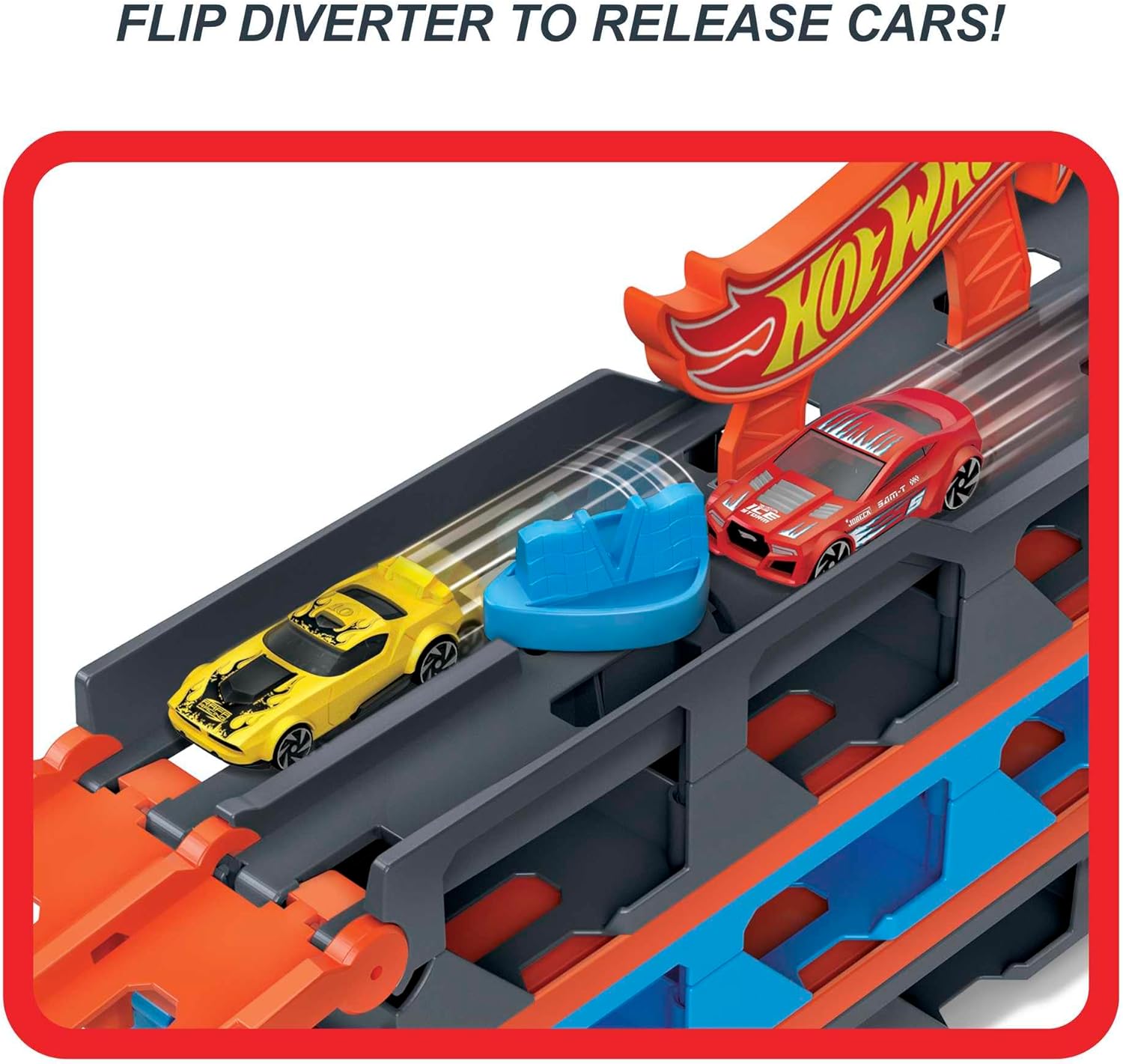 Hot Wheels - Speedway Hauler Storage Carrier with 3 1:64 Scale Cars & Convertible 6-Foot Drag Race Track for Kids 4 to 8 years Old, Stores 20+ Cars & Connects to Other Playsets, HGH33-2