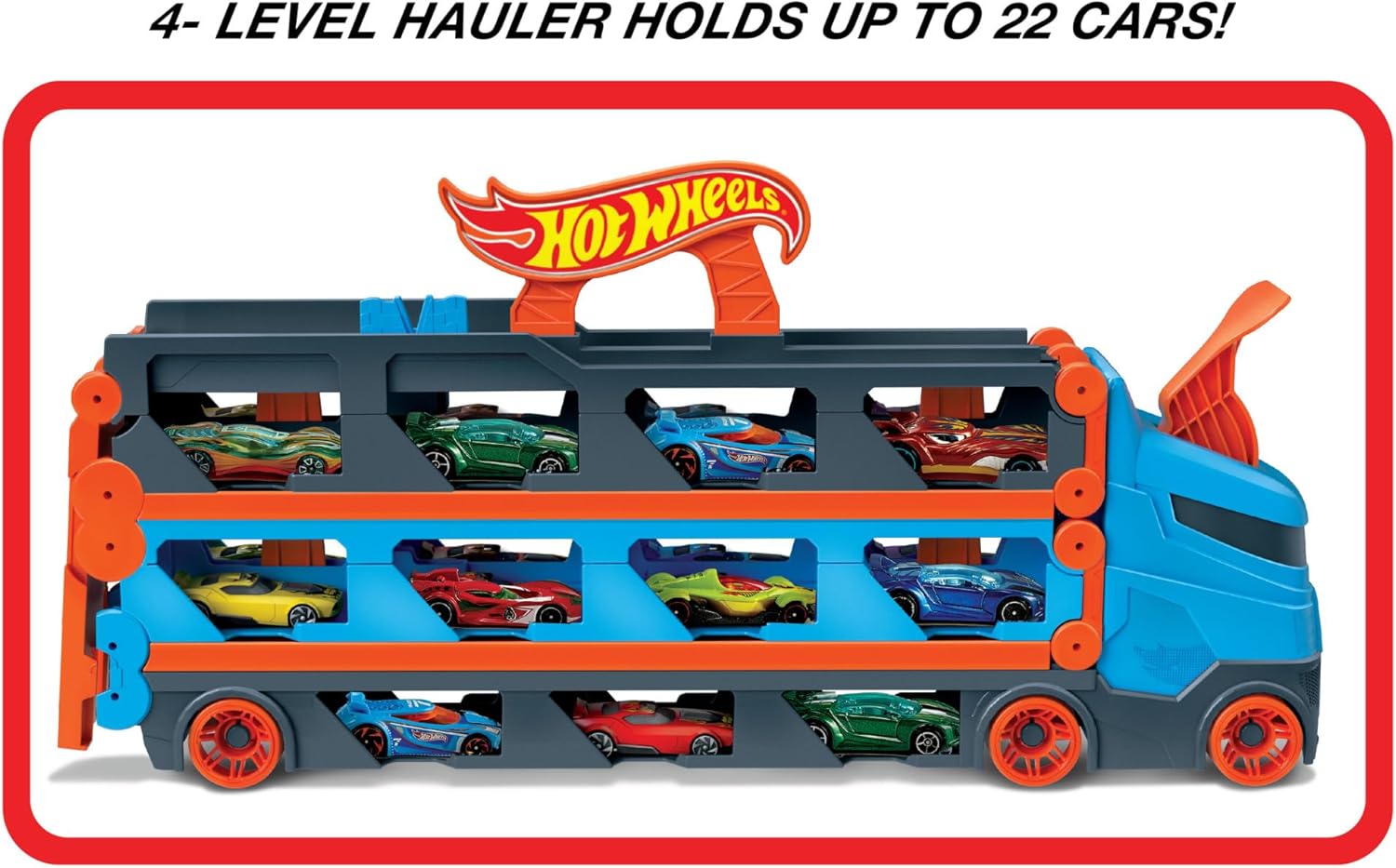 Hot Wheels - Speedway Hauler Storage Carrier with 3 1:64 Scale Cars & Convertible 6-Foot Drag Race Track for Kids 4 to 8 years Old, Stores 20+ Cars & Connects to Other Playsets, HGH33-3