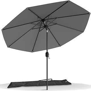 VOUNOT 2.7m Garden Parasol, Outdoor Table Tilting Patio Parasol Umbrella, with Crank Handle, Protective Cover, 8 Sturdy Ribs, Grey