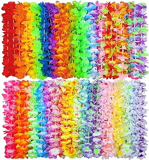 Ruisita 72 Pieces Hawaiian Leis 36 Colors Flowers Necklaces Hawaiian Luau Leis Necklaces for Tropical themed Party Decorations Beach Party Decor