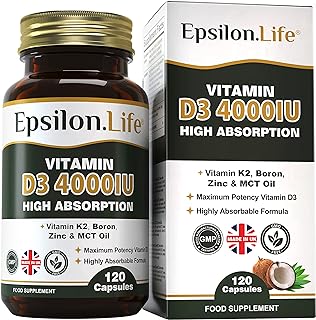 Vitamin D3 K2 Zinc Supplement – Vitamin D 4000IU High Strength Formula with Vitamin K2 Mk7, Zinc, Boron and MCT Oil for Optimal Absorption – 120 D3 & K2 Capsules - Made in The UK