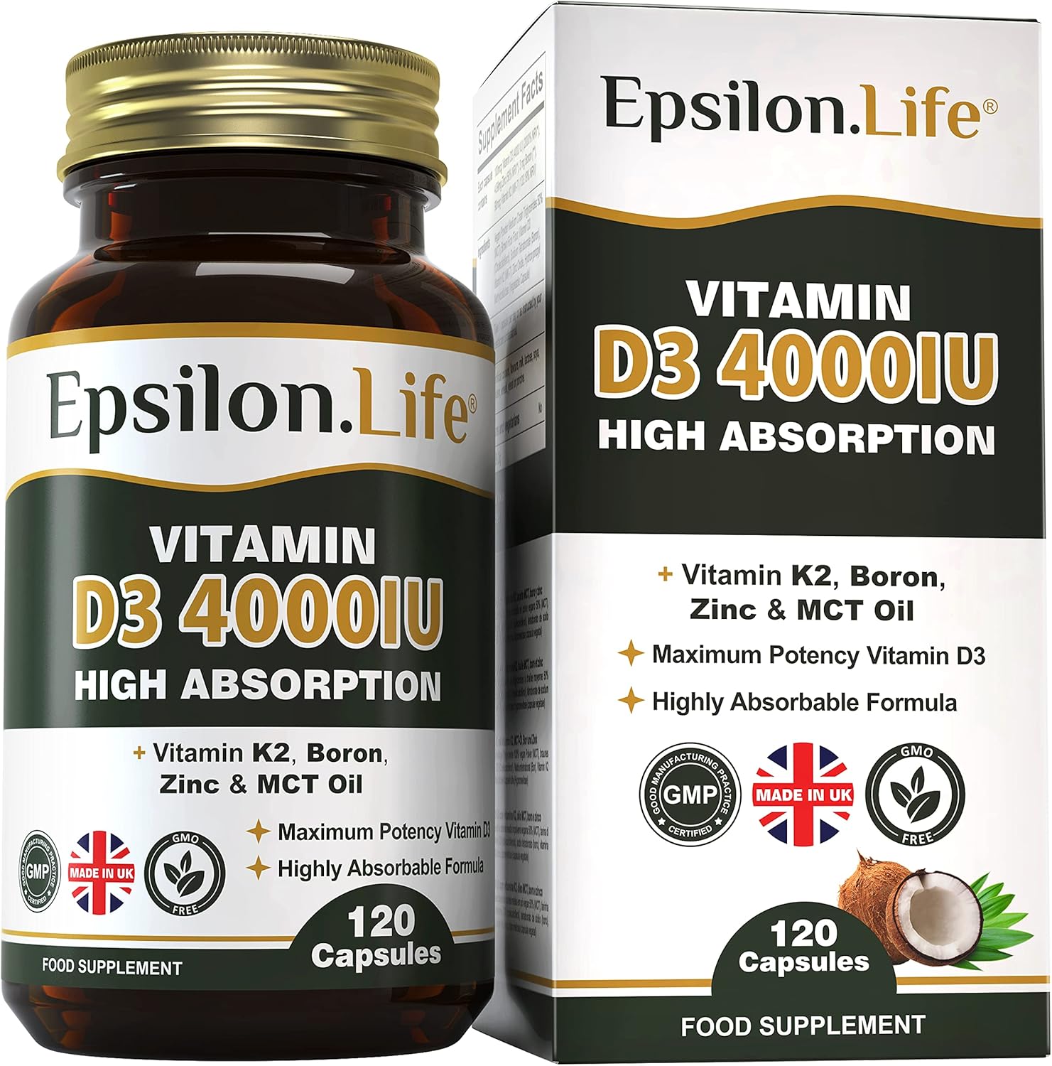 Vitamin D3 K2 Zinc Supplement – Vitamin D 4000IU High Strength Formula with Vitamin K2 Mk7, Zinc, Boron and MCT Oil for Optimal Absorption – 120 D3 & K2 Capsules - Made in The UK-0