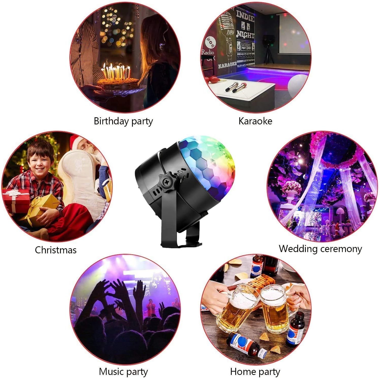 【Pack of 2】Disco Lights, 360°Rotation Sound Activated Disco Ball Lights with 4M/13ft USB Power Cable, 3W RGB Party Lights with Remote Control for Kids Birthday Dance-3