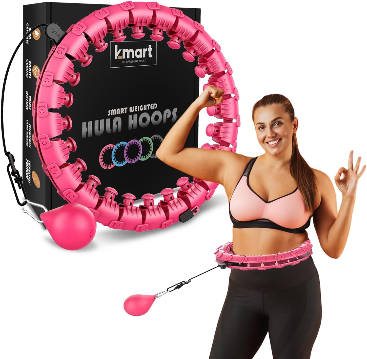 K-MART Smart Hula Ring Hoops, Weighted Hula Circle 24 Detachable Fitness Ring with 360 Degree Auto-Spinning Ball Gymnastics, Massage, Adult Fitness for Weight Loss-0