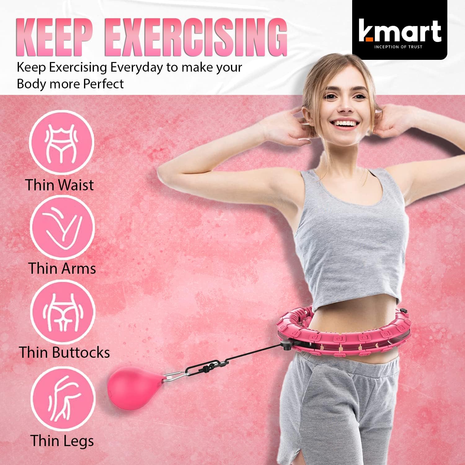 K-MART Smart Hula Ring Hoops, Weighted Hula Circle 24 Detachable Fitness Ring with 360 Degree Auto-Spinning Ball Gymnastics, Massage, Adult Fitness for Weight Loss-4