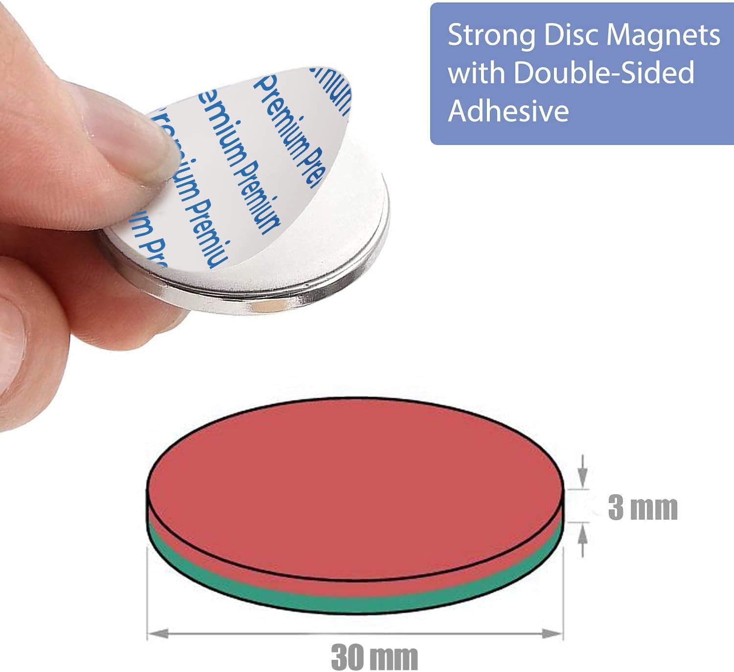 FINDMAG 10 Pack Strong Magnets, 30 x 3 mm 8 KG Pull Strong Neodymium Disc Magnets, Fridge Magnets, Whiteboard Magnets with Double-Sided Adhesive, Permanent Rare Earth Magnets for Whiteboard, Craft,DIY-2