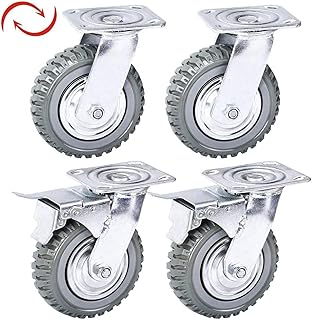 ybaymy 4pcs Solid Rubber Caster 150mm Steel Plate Mounted Industrial Swivel Caster With Brake With 360 Degree Ball Bearing Casters For Furniture DIY Workbench Trolley Load up to 1000KG