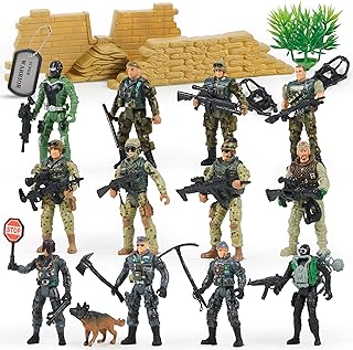 JOYIN 16 PCs Military Toy Soldiers Playset Army Men Figures with 12 Realistic Army Ranger Action Figures and Weapon Gear Accessories Military Combat Toys