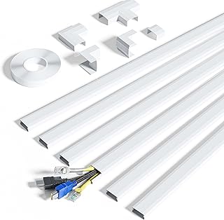 kinkaivy Cable Trunking for Wall, Trunking for TV Cable, On-Wall Cable Concealer, White Cable Trunking kit to Hide 3-4 Wires for TV and Computers in Home Office, 6X L400mm, W30mm, H17mm-2.4M