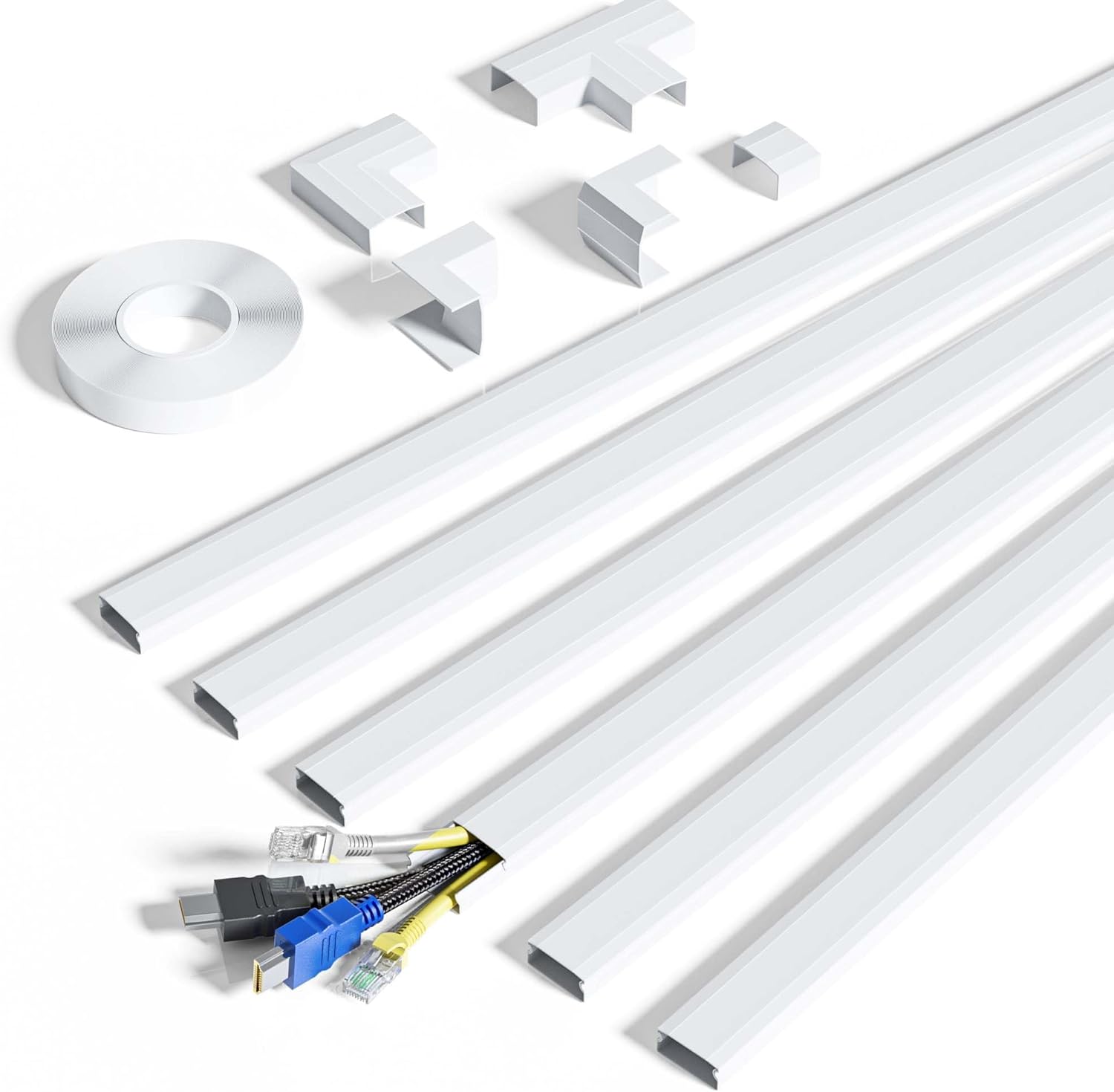 kinkaivy Cable Trunking for Wall, Trunking for TV Cable, On-Wall Cable Concealer, White Cable Trunking kit to Hide 3-4 Wires for TV and Computers in Home Office, 6X L400mm, W30mm, H17mm-2.4M-0