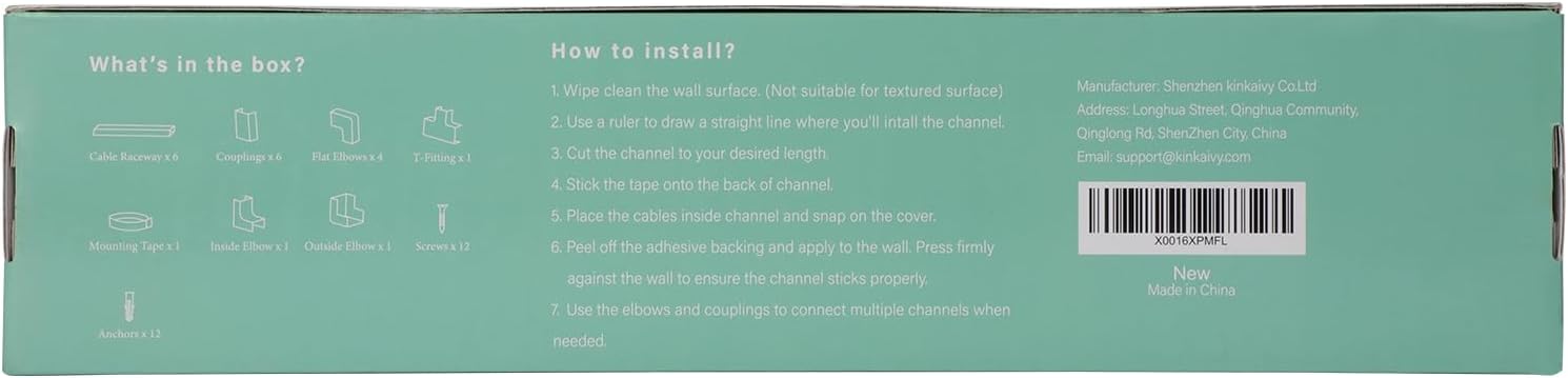 kinkaivy Cable Trunking for Wall, Trunking for TV Cable, On-Wall Cable Concealer, White Cable Trunking kit to Hide 3-4 Wires for TV and Computers in Home Office, 6X L400mm, W30mm, H17mm-2.4M-8