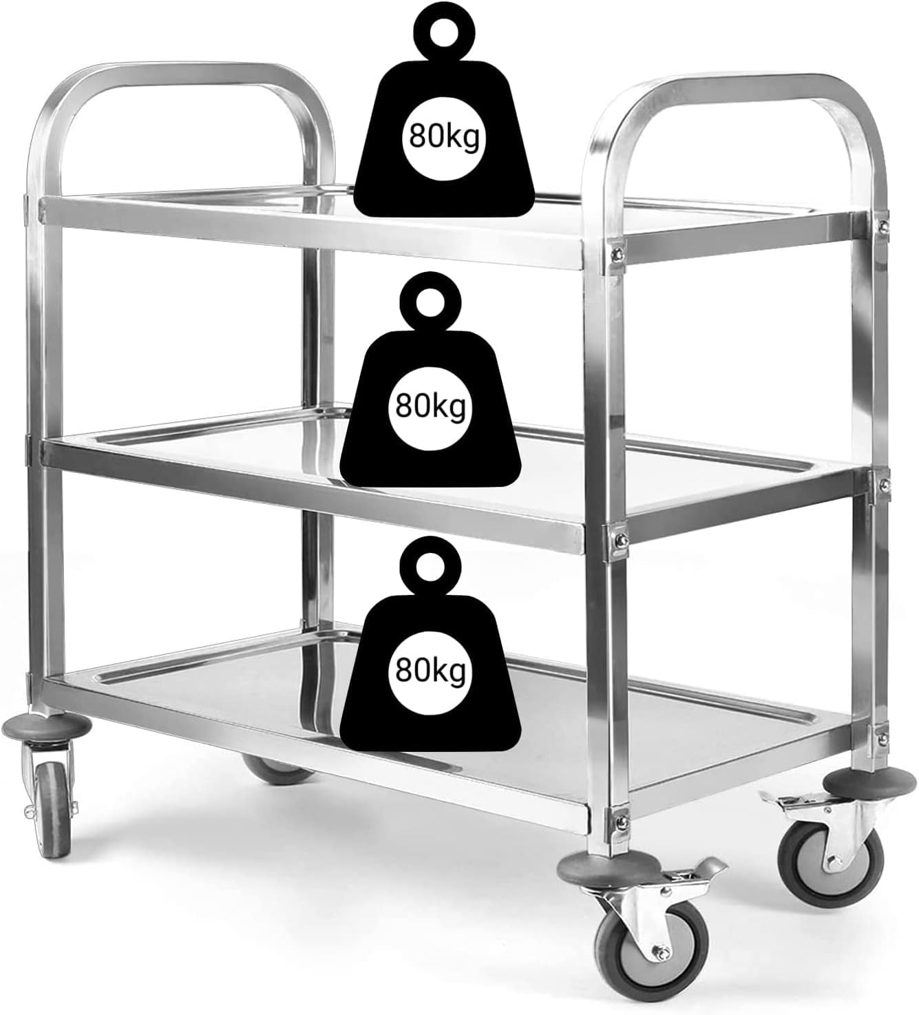 ybaymy 3 Large Stainless Steel Trolley 950 x 500 x 950mm Kitchen IslandUtility Cart Catering Storage Cart with Locking Wheels for Hotels Restaurant Home Use 150kg Capacity-8