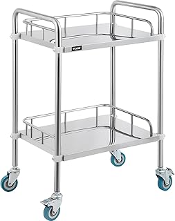 VEVOR 2-Layer Lab Medical Cart Stainless Steel Trolley Cart Lab Medical Equipment Cart Trolley Max Load 80kg for Lab Hospital Clinics