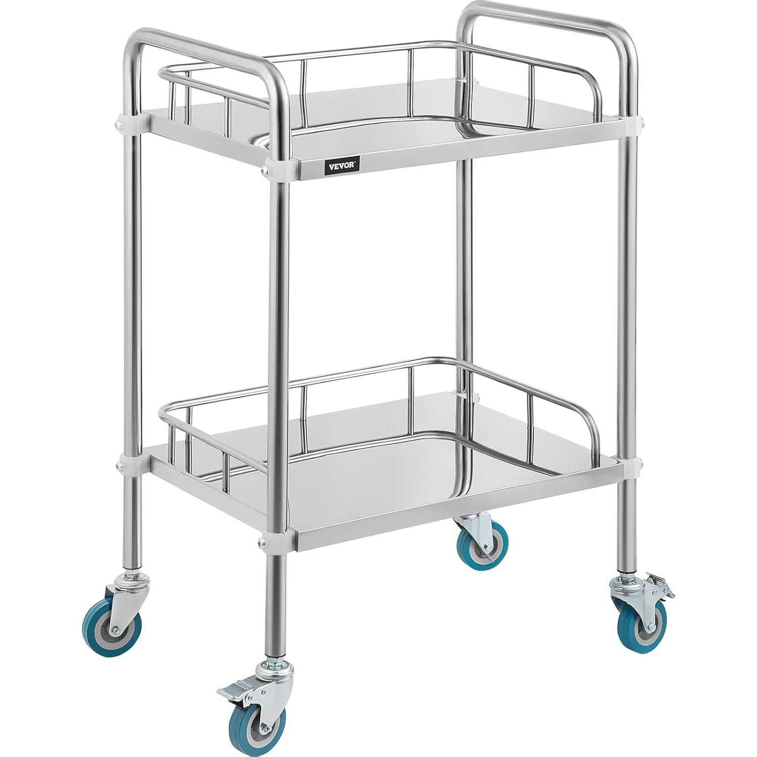 VEVOR 2-Layer Lab Medical Cart Stainless Steel Trolley Cart Lab Medical Equipment Cart Trolley Max Load 80kg for Lab Hospital Clinics-8