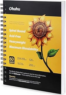 Ohuhu Sketchbook Spiral Bound - Alcohol Marker Paper, 120 Pages/60 Sheets of 200GSM Very Smooth Thick Papers - Portrait - Hardback Sketch Book for Drawing and Sketching, 10" x 7.6"