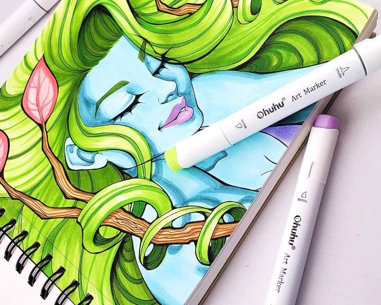 Ohuhu Sketchbook Spiral Bound - Alcohol Marker Paper, 120 Pages/60 Sheets of 200GSM Very Smooth Thick Papers - Portrait - Hardback Sketch Book for Drawing and Sketching, 10" x 7.6"-8