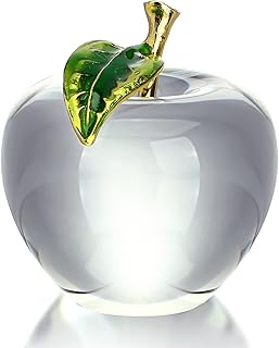 H&D Hyaline&Dora Crystal Apple Paperweight Ornament,Glass Fruit Collectible Figurine with Gift Box