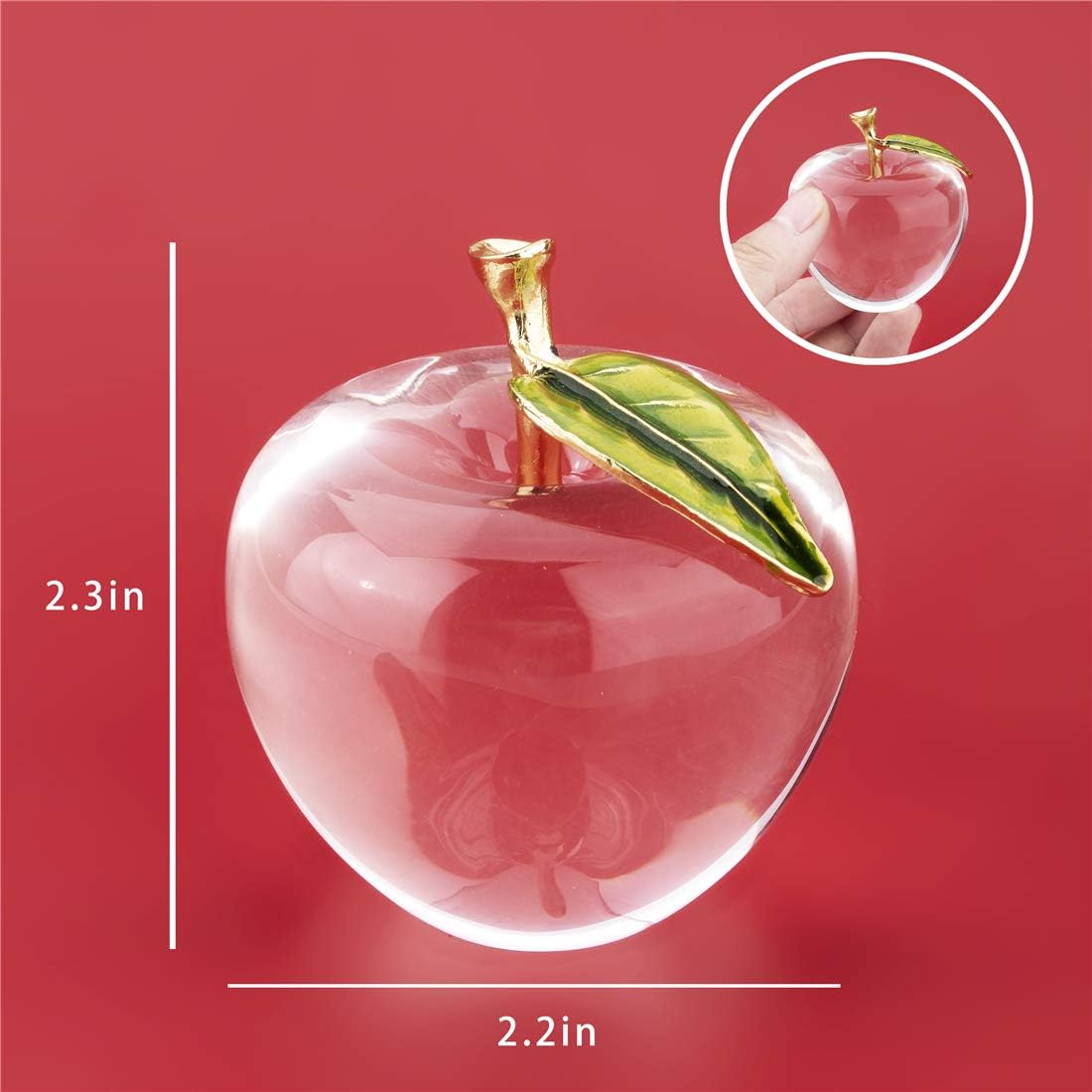 H&D Hyaline&Dora Crystal Apple Paperweight Ornament,Glass Fruit Collectible Figurine with Gift Box-1